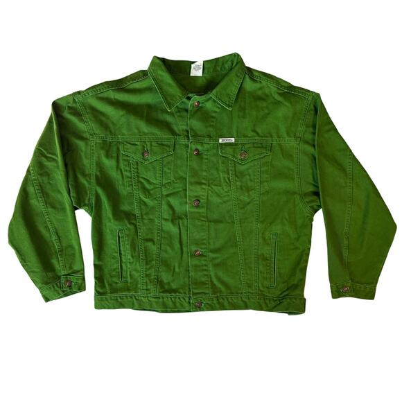 Boss Green Jean Jacket Men’s L 90s Trucker Bomber Style Cotton Denim "BOSS" - Picture 2 of 7